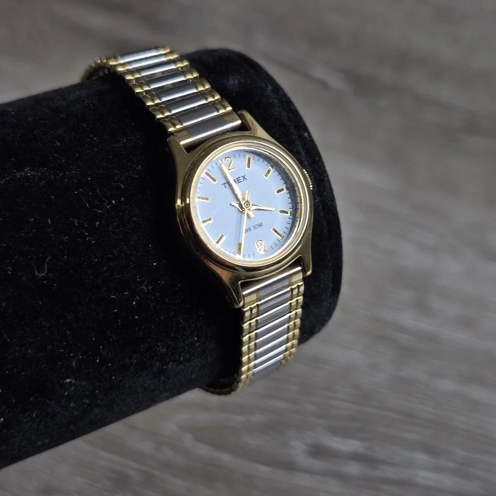 Timex Women's Two Tone Expansion Band Watch White Dial WR 30M Gold Silver Tone